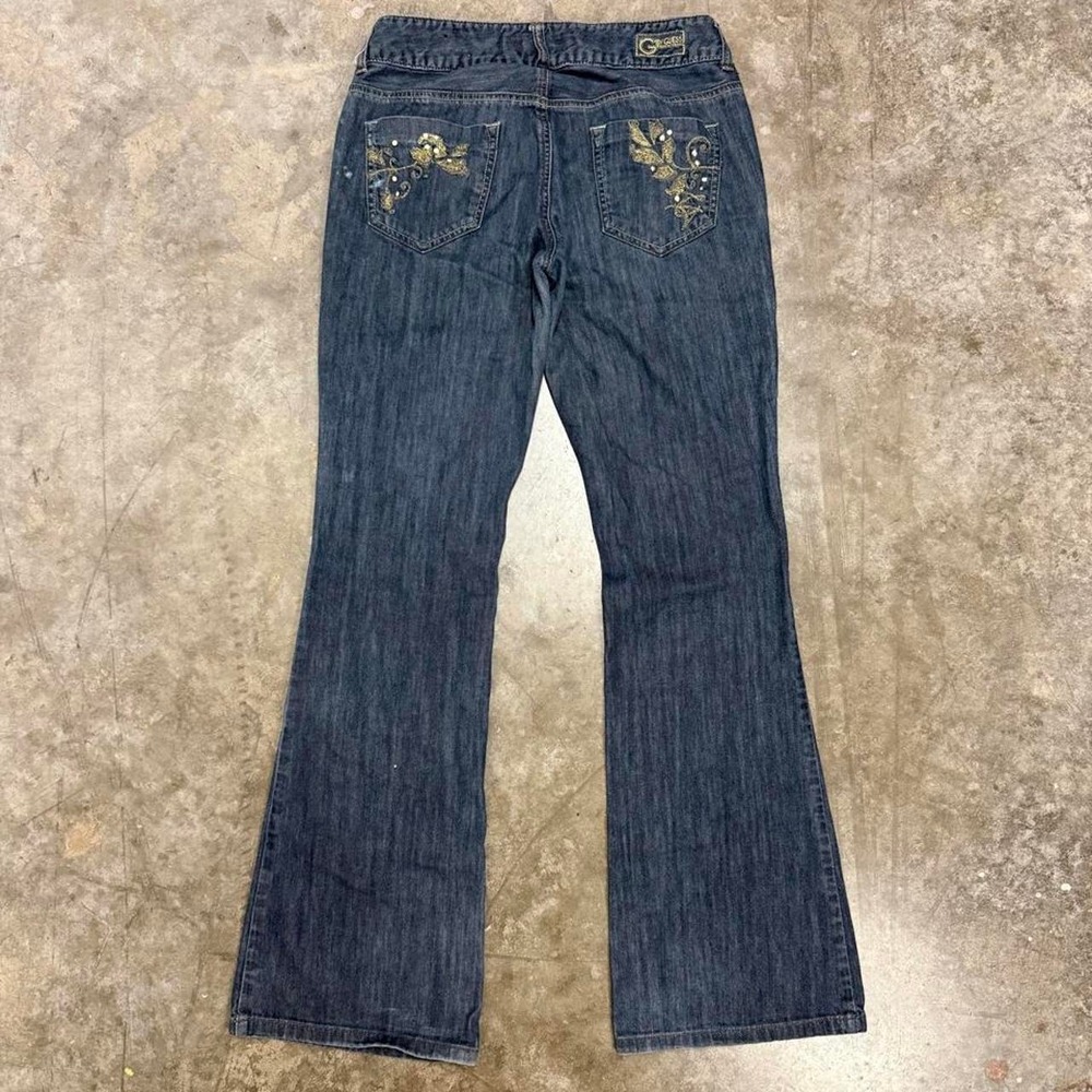 G By Guess Daniela Fit Flare Jeans Dark Wash Gold Embellished Y2K 28x32